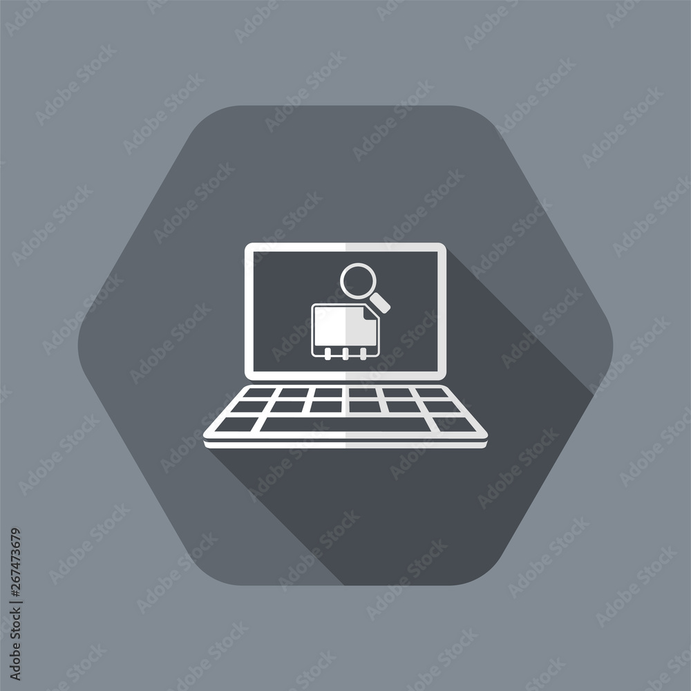 Poster find contact on computer - vector flat icon