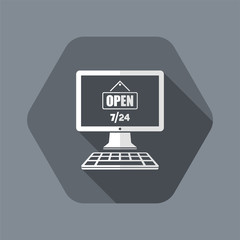 Online service open 7/24 - Vector flat icon