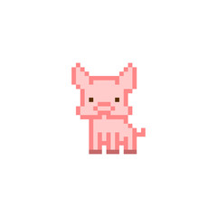 Fototapeta premium Pink pixel art pig character isolated on white background. Domesitc animal icon. Cute 8 bit logo. Retro vintage 80s; 90s slot machine/video game graphics. Chinese zodiac symbol.