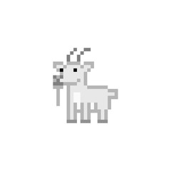 Obraz premium Pixel art goat character isolated on white background. Domesitc/farm animal icon. Cute 8 bit logotype. Retro vintage 80s; 90s slot machine/video game graphics. Chinese zodiac symbol.
