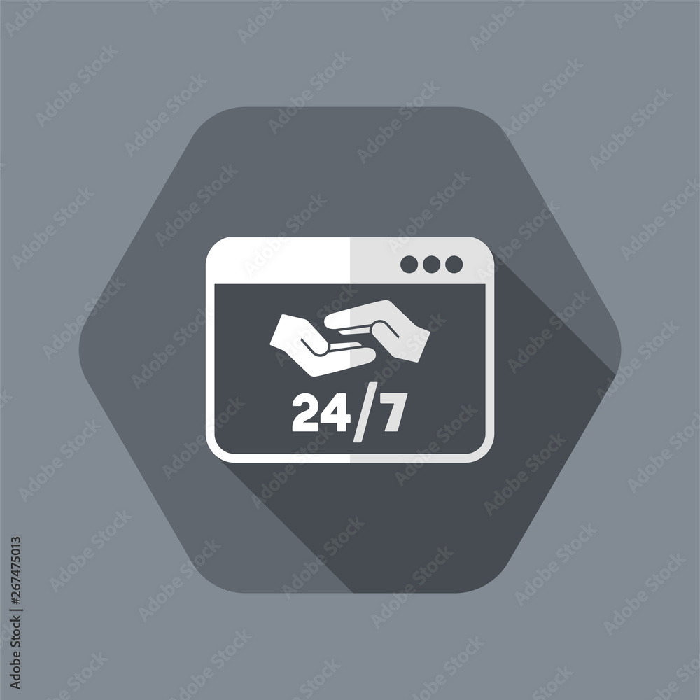 Poster 24/7 computer support - vector flat icon