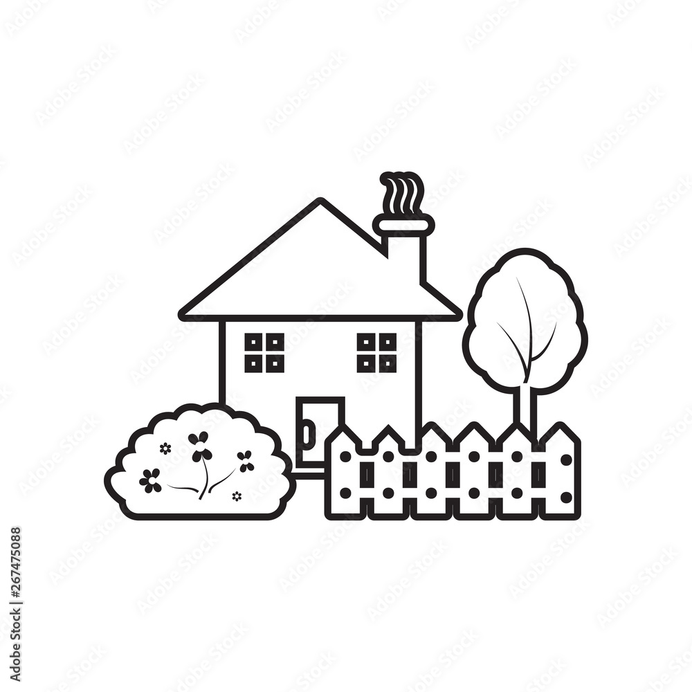 Poster house with garden icon. element of landscape for mobile concept and web apps icon. outline, thin lin