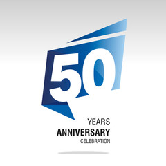 50 Years Anniversary origami speech logo icon blue white vector