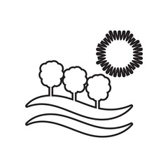 field with trees and sun icon. Element of Landscape for mobile concept and web apps icon. Outline, thin line icon for website design and development, app development