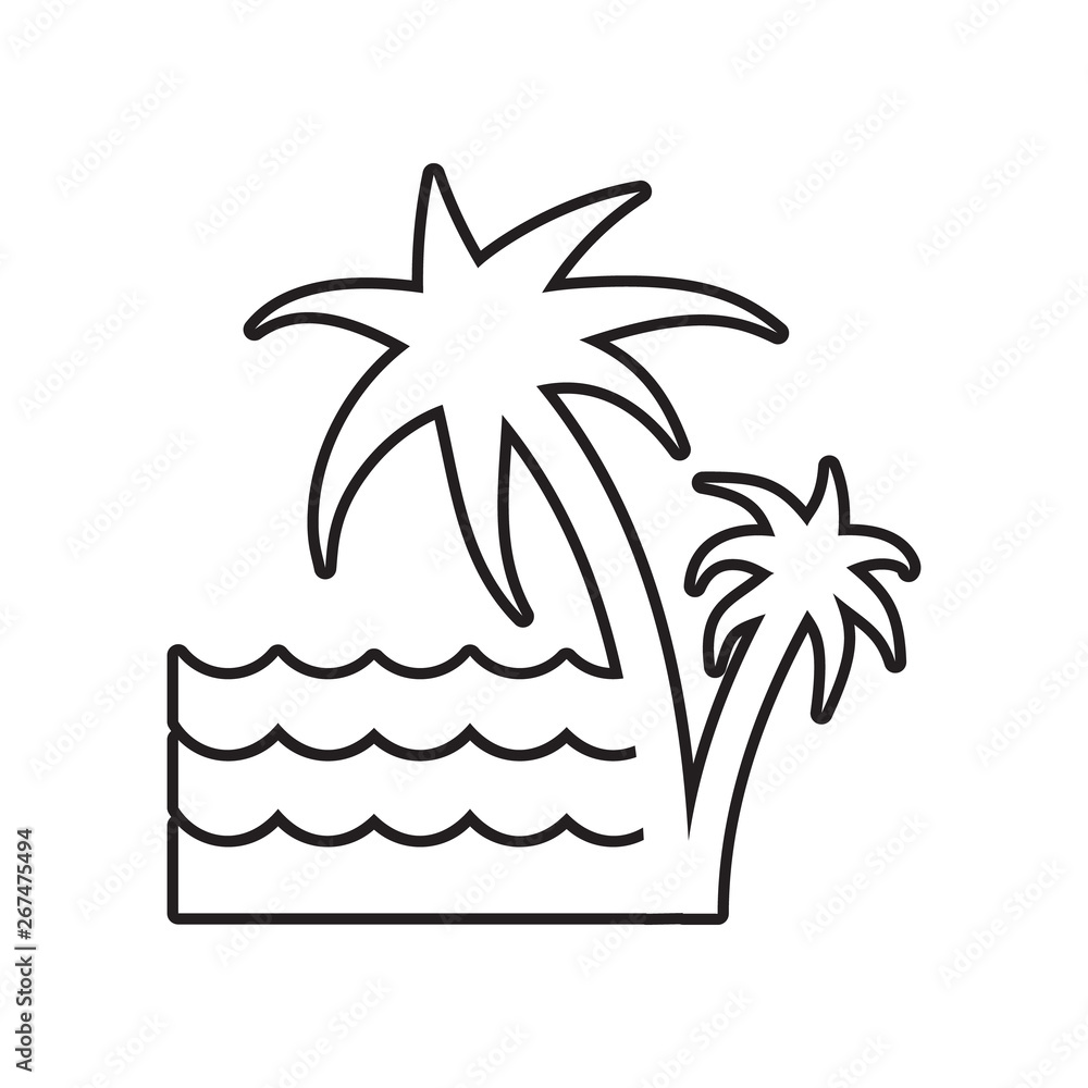 Poster palms and the sea icon. element of landscape for mobile concept and web apps icon. outline, thin lin