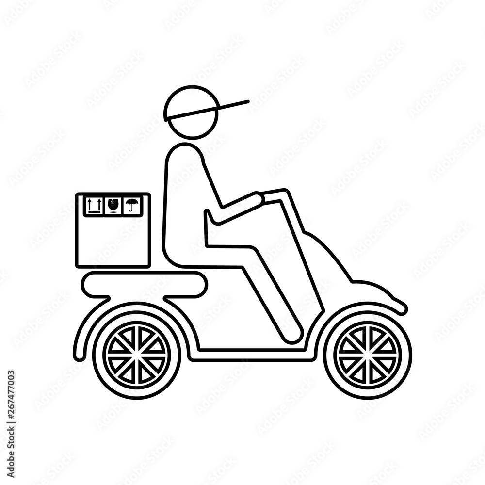 Poster postman on the scooter icon. element of logistic for mobile concept and web apps icon. outline, thin