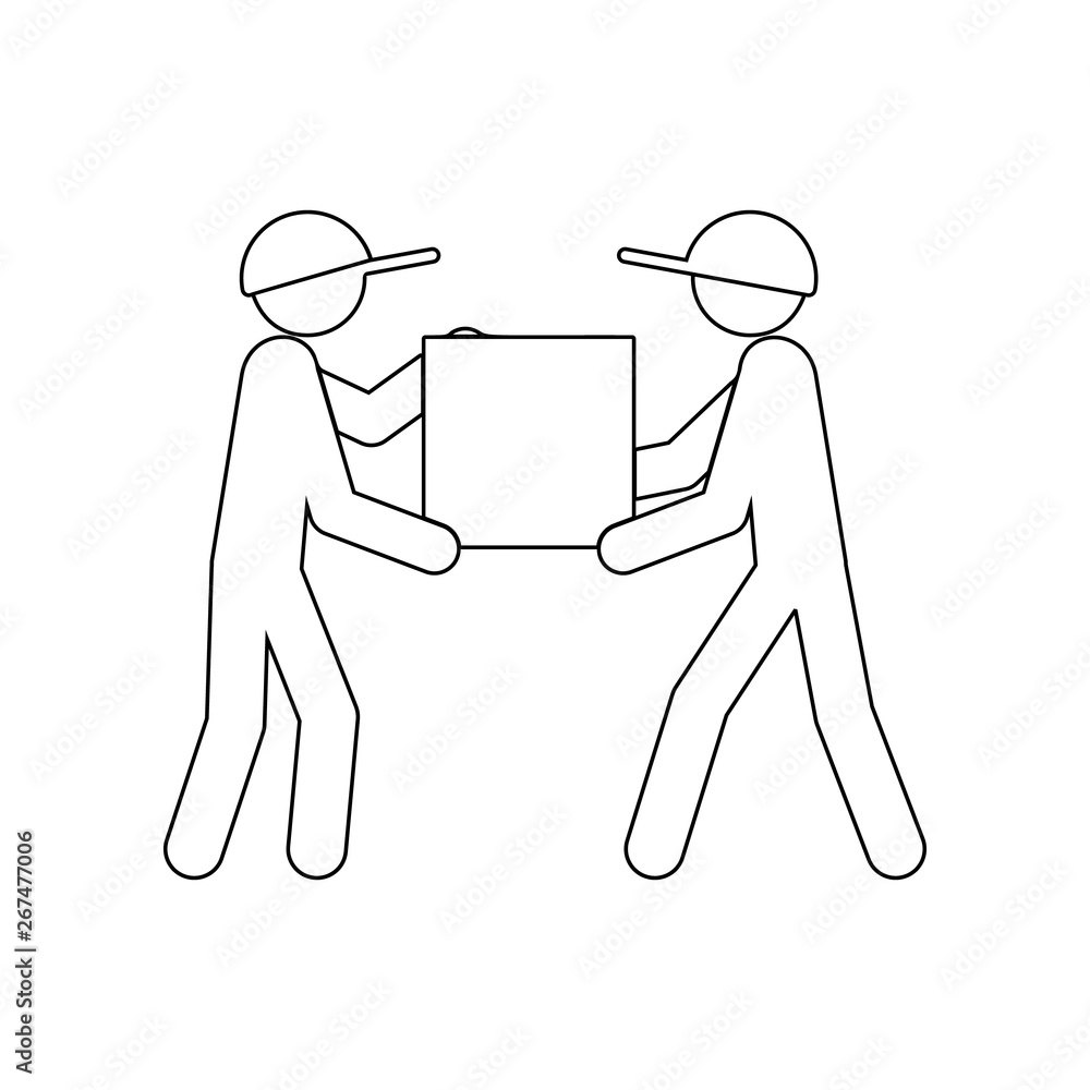 Poster loaders carry the packing box icon. element of logistic for mobile concept and web apps icon. outlin
