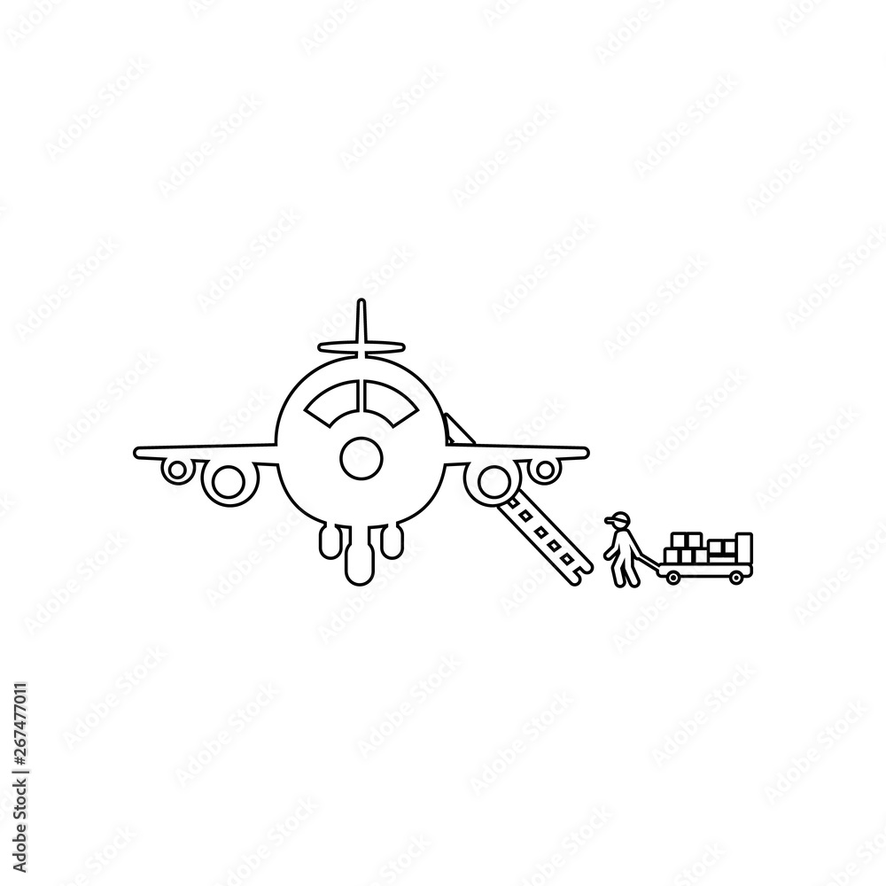 Poster filling an airplane with cargo icon. element of logistic for mobile concept and web apps icon. outli