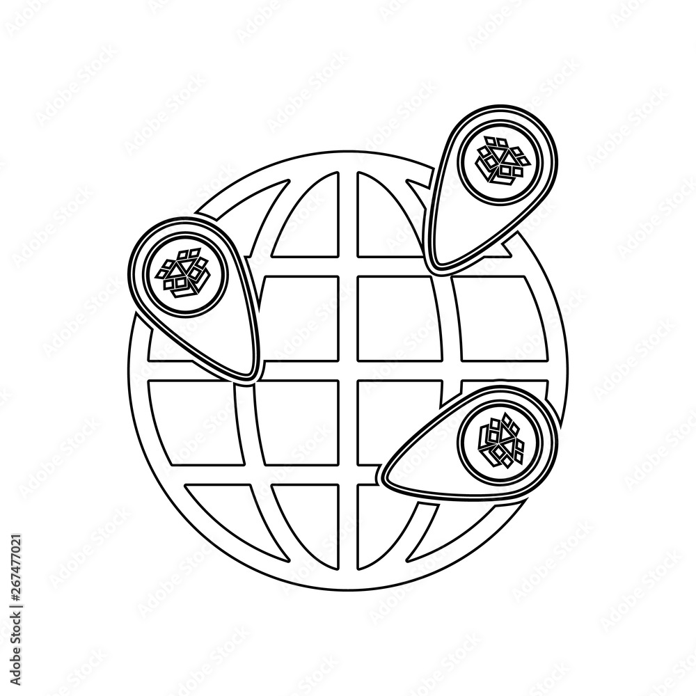 Poster globally the packing boxes in pin icon. element of logistic for mobile concept and web apps icon. ou