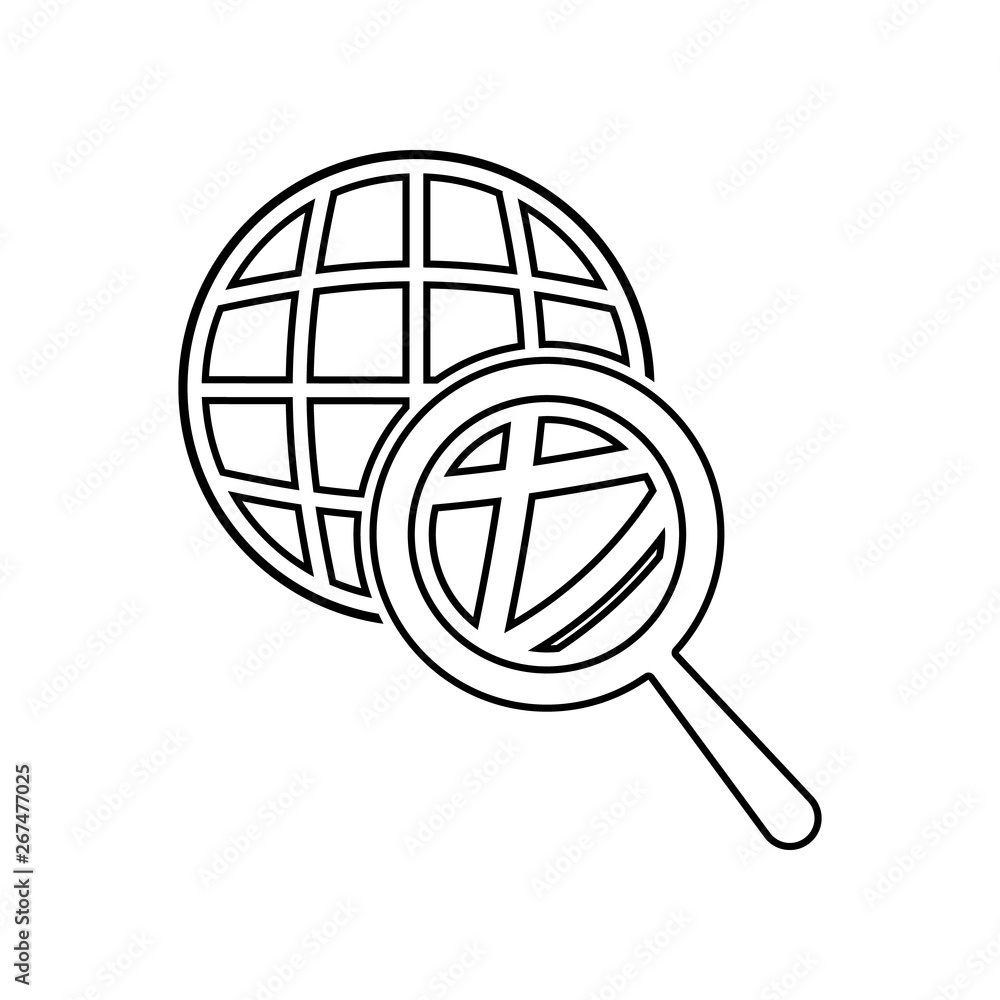Poster magnifier over a globose icon. element of logistic for mobile concept and web apps icon. outline, th