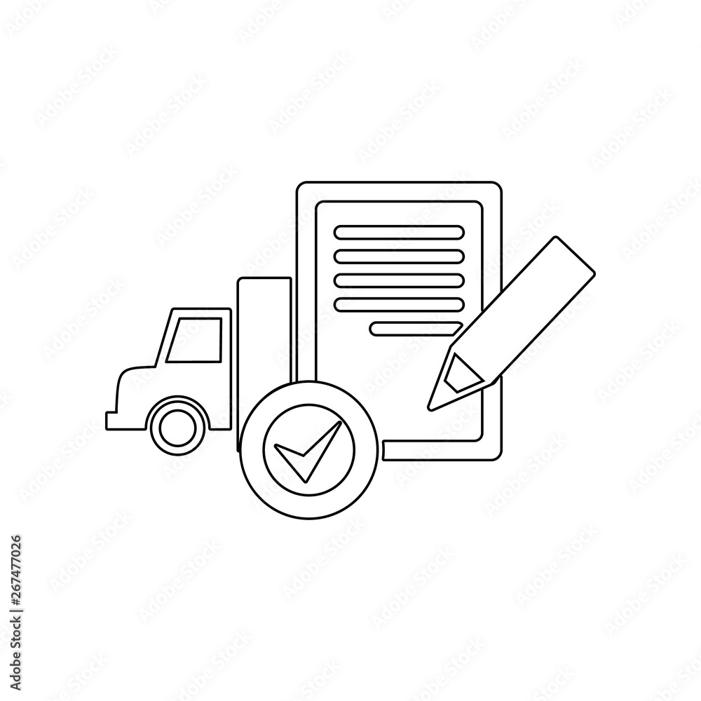 Poster document check truck icon. element of logistic for mobile concept and web apps icon. outline, thin l