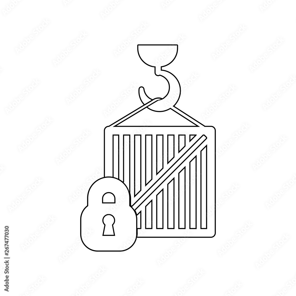 Poster the crane releases the load and the lock icon. element of logistic for mobile concept and web apps i