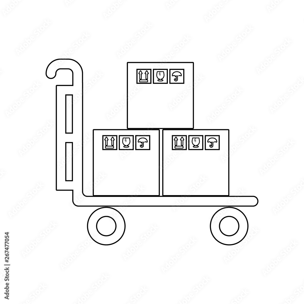 Poster trolley with a packing box icon. element of logistic for mobile concept and web apps icon. outline, 