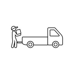 man collects packing boxes in a pickup truck icon. Element of Logistic for mobile concept and web apps icon. Outline, thin line icon for website design and development, app