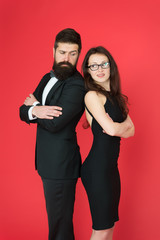 formal couple. power of teamwork. Collaboration is a key to success. formal couple of businesspeople. business meeting in formal wear. couple in love. man in tuxedo with woman in elegant dress