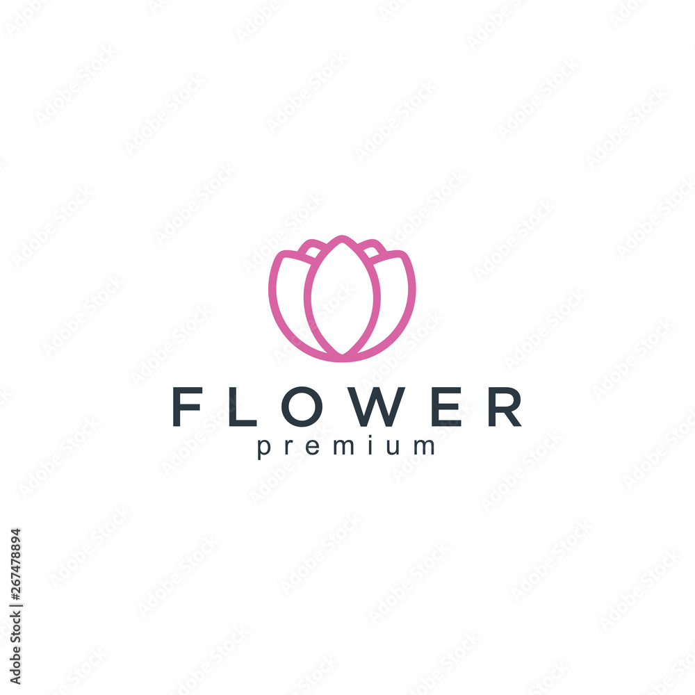 Poster flower abstract logo design vector template linear style.