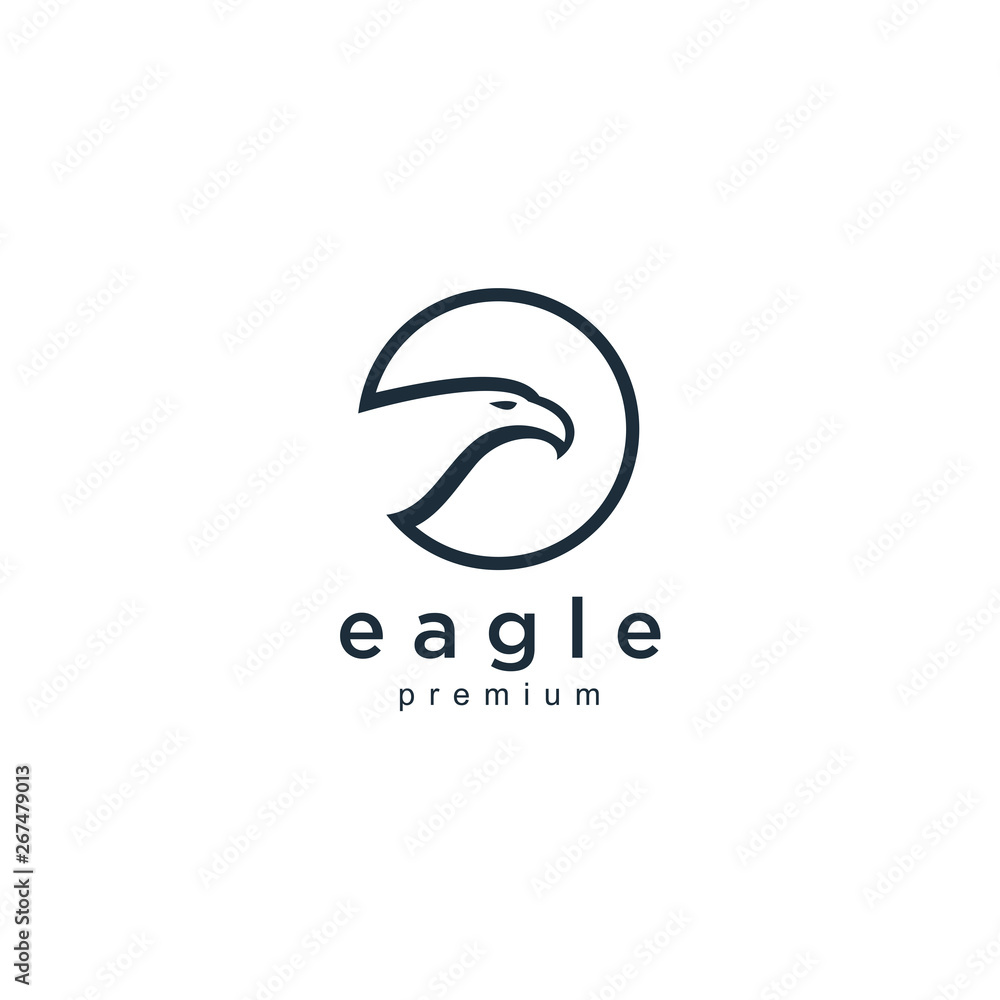 Poster eagle logo design vector template negative space. creative wild bird falcon hawk in circle logotype 