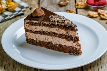 dessert chocolate truffle slice on the board
