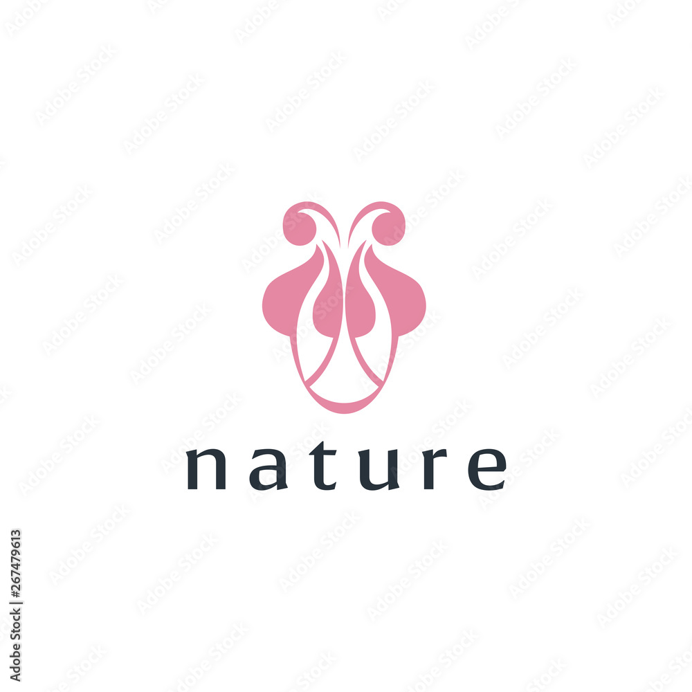 Poster flower abstract logo design vector template linear style.