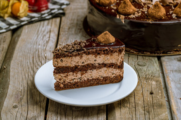 dessert chocolate truffle slice on the board