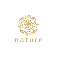 Flower Logo abstract Beauty Spa salon Cosmetics brand Linear style. Looped Leaves Logotype design vector Luxury Fashion template