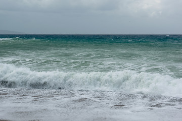 Waves in a bay of the Aegean Sea in Rhodes.