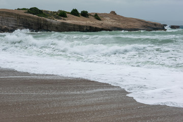 Waves in a bay of the Aegean Sea in Rhodes.