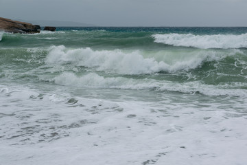 Waves in a bay of the Aegean Sea in Rhodes.