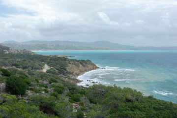 View from the mountains to the Aegean Sea on the island of Rhodes.