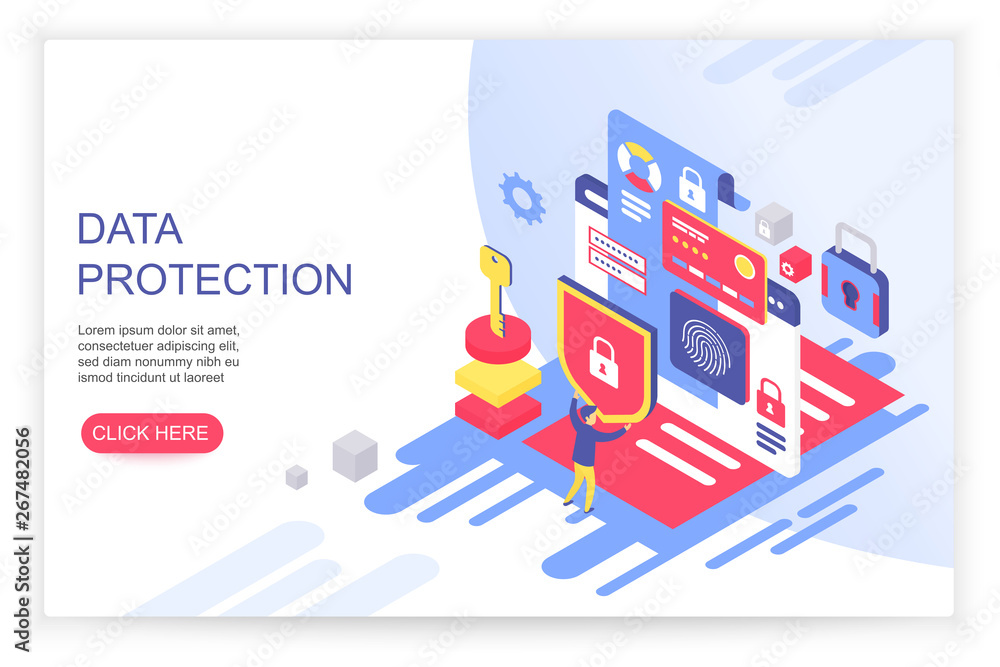 Aufkleber Data protection concept. Credit card check and software access data as confidential. Can use for web banner, infographics, hero images. Flat isometric illustration isolated on white background.