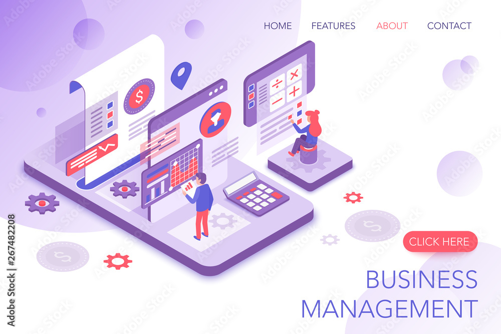 Poster financial management, corporate statistics, business marketing modern 3d isometric vector website la