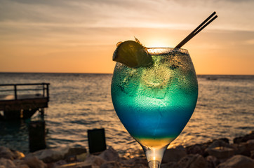 Blue Lagoon cocktail Views around the Caribbean Island of Curacao