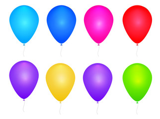 Set of realistic Colorful air balloons on white background. Glossy realistic baloon for Holiday party.