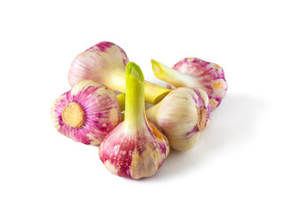 Young garlic on white background