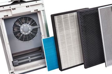 Multistage air cleaner with a set of filters. Air hygiene support system. Change of air filters....
