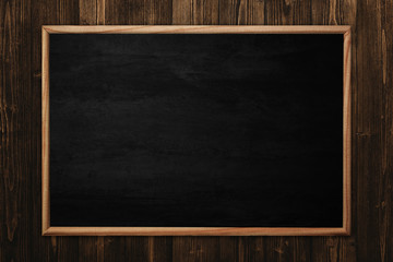 Fototapeta na wymiar Abstract blackboard or chalkboard with frame on wooden background.