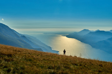 View of the Lake Garda from Monte Baldo, Italy.Panorama of the gorgeous Garda lake surrounded by mountains in the autumn