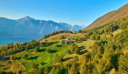 Naklejka premium View of the Lake Garda from Monte Baldo, Italy.Panorama of the gorgeous Garda lake surrounded by mountains in the autumn