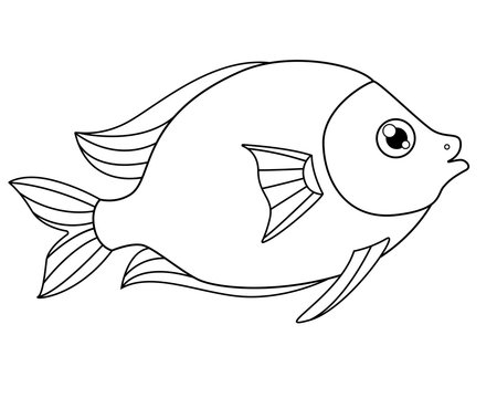 Cute tropical fish - a picture for coloring. Vector linear fish - animal design element. Aquarium fish - pet. Outline.