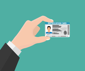 Illustration of hand holding the id card. Vector illustration flat design. The idea of personal identity.