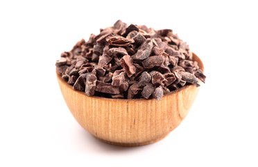 Bowl of Chocolate Nibs Isolated on a White Background