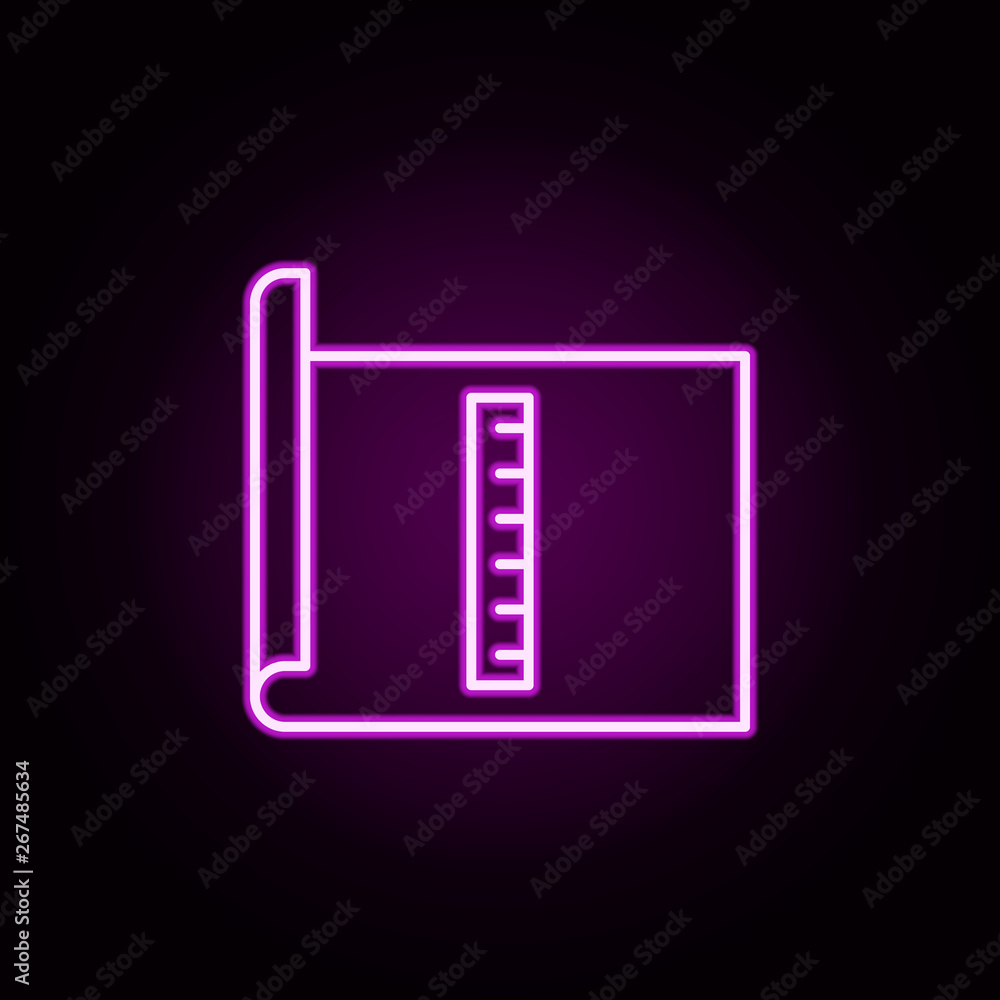 Poster plan ruler neon icon. elements of architecture set. simple icon for websites, web design, mobile app