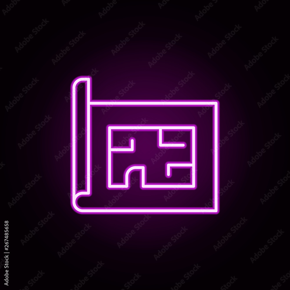 Poster apartment plan neon icon. elements of architecture set. simple icon for websites, web design, mobile