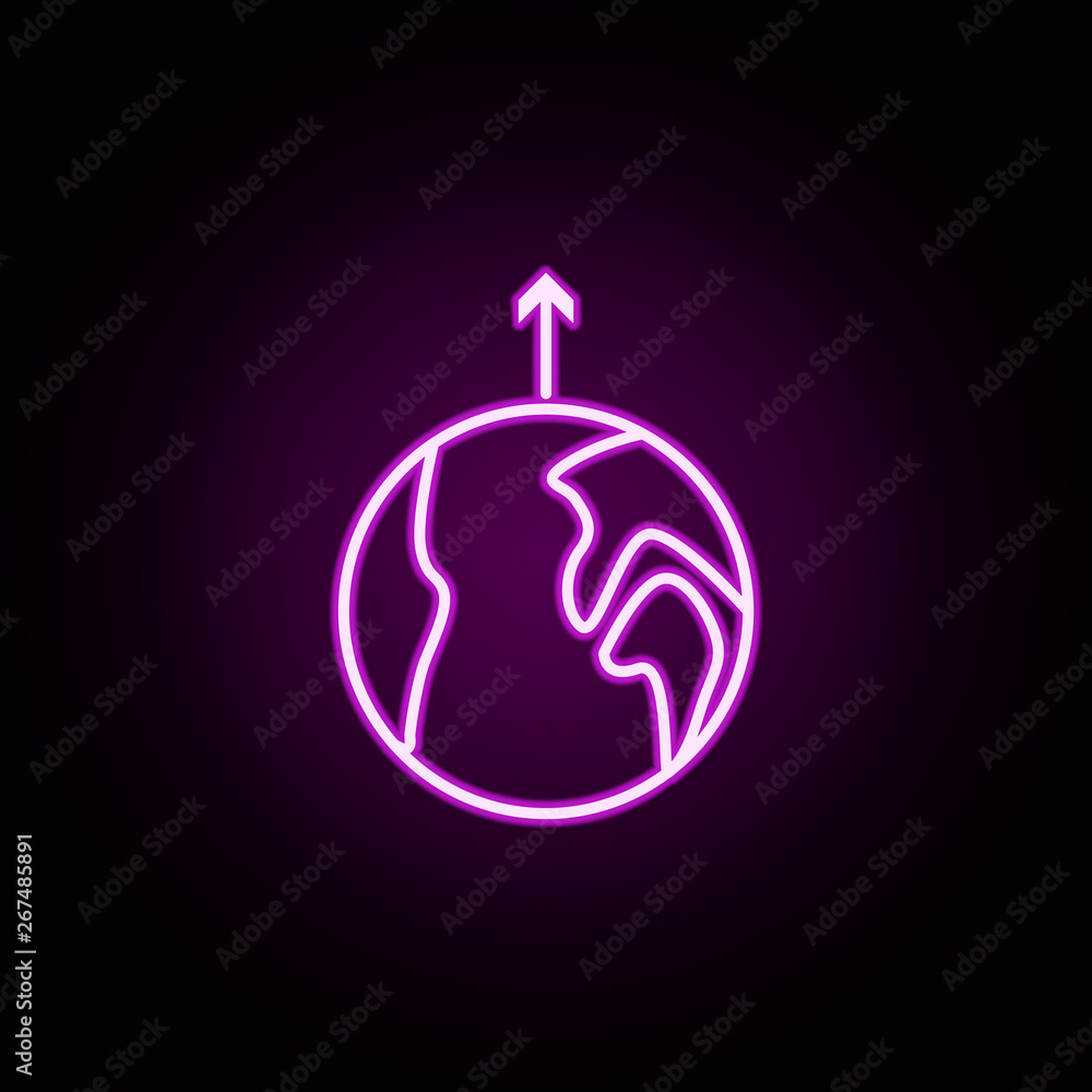 Poster earth up arrow neon icon. elements of arrow and object set. simple icon for websites, web design, mo