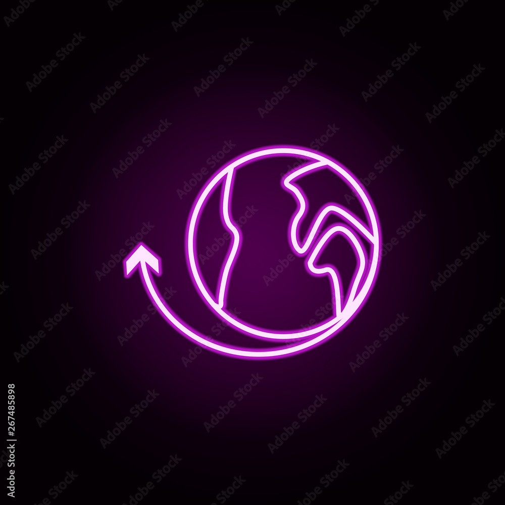 Poster earth up arrow neon icon. elements of arrow and object set. simple icon for websites, web design, mo
