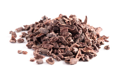 Pile of Raw Chocolate Nibs on a White Background