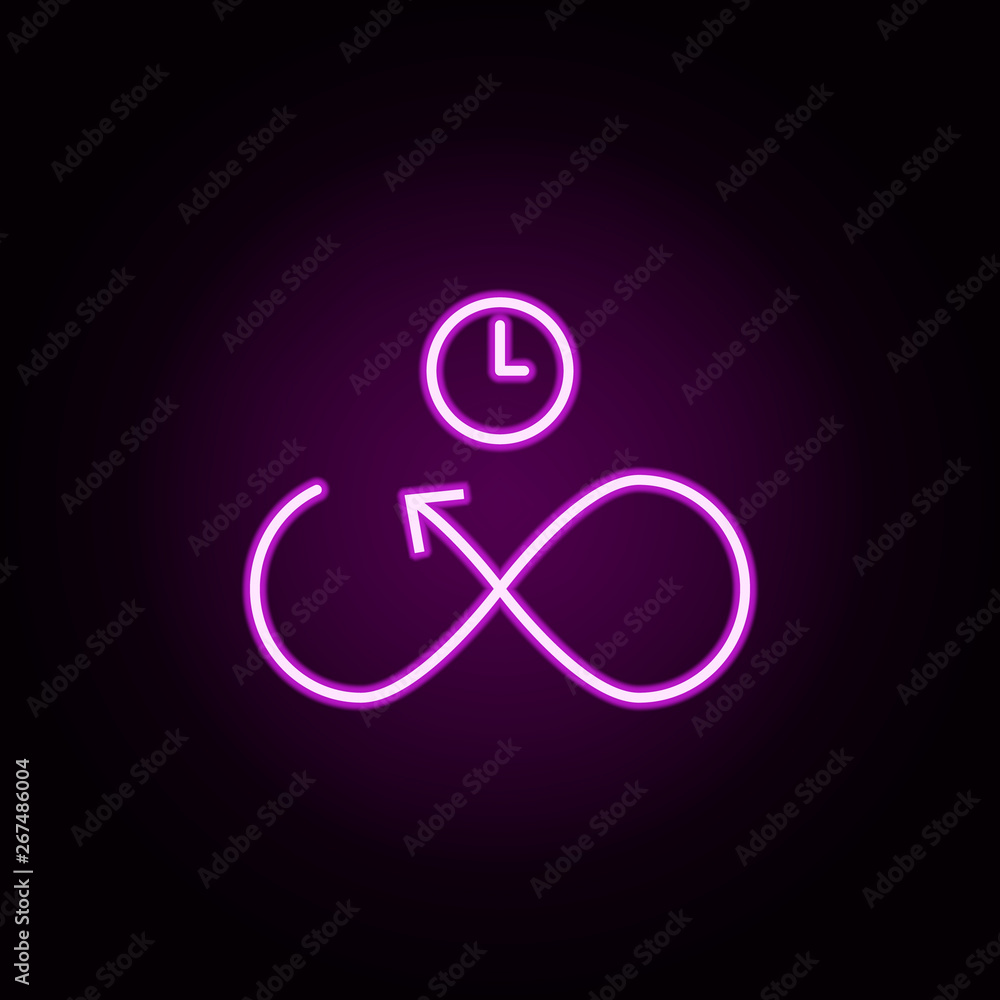 Poster infinity time neon icon. elements of arrow and object set. simple icon for websites, web design, mob
