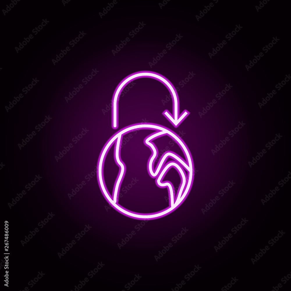 Poster rotation of earth neon icon. elements of arrow and object set. simple icon for websites, web design,