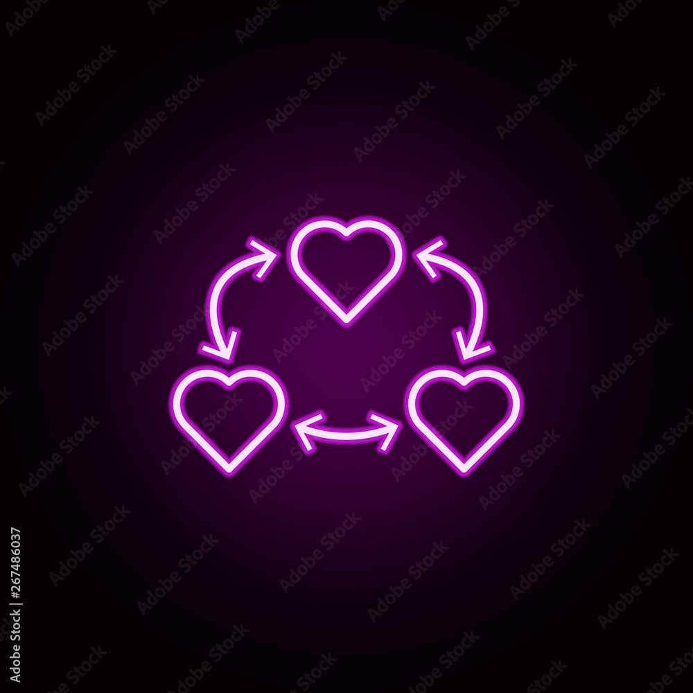 Poster love triangle neon icon. elements of arrow and object set. simple icon for websites, web design, mob
