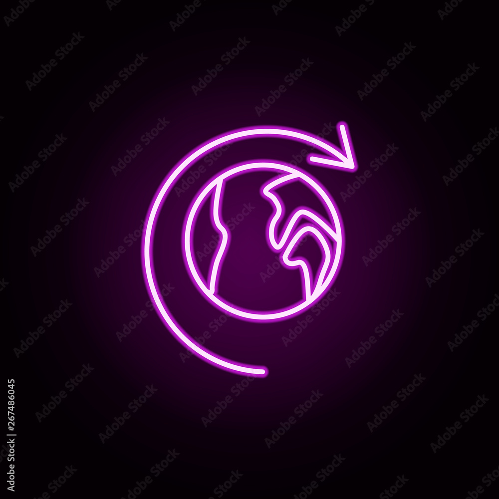 Poster earth from orbit neon icon. elements of arrow and object set. simple icon for websites, web design, 